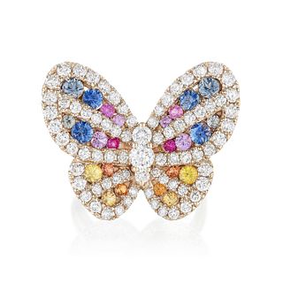 Multi-Colored Sapphire and Diamond Butterfly Ring