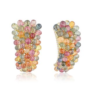 Multi-Colored Sapphire Briolette and Diamond Earrings