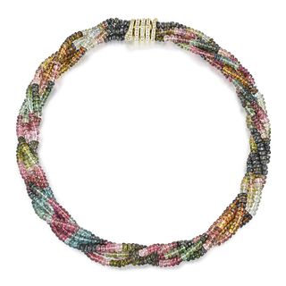 Multi-Colored Tourmaline Bead Torsade Necklace