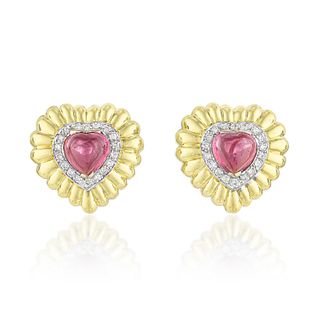 Tourmaline and Diamond Heart Clipon Earrings