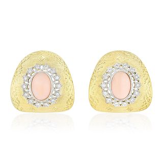 Coral and Diamond Gold Earrings