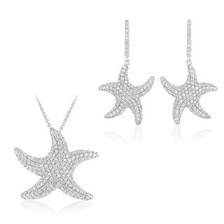 Diamond Starfish Necklace and Earrings Set