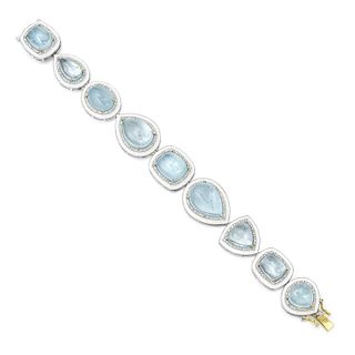 Aquamarine and Diamond Enamel Bracelet
