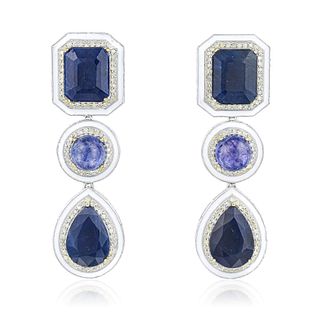 Sapphire Tanzanite and Diamond Earrings