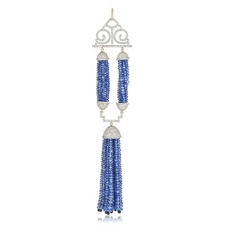 Sapphire Bead and Diamond Tassel Pendant