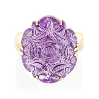 Carved Amethyst Gold Ring