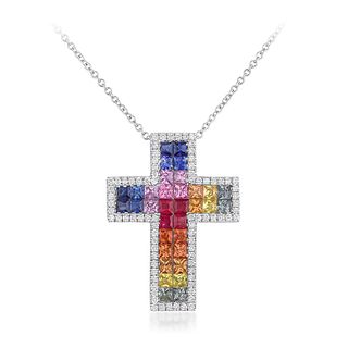 Colored Sapphire and Diamond Cross Necklace