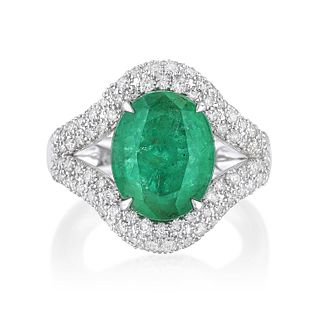 3.97-Carat Emerald and Diamond Ring