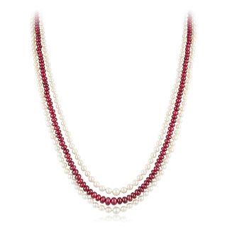 Ruby and Pearl Long Necklace