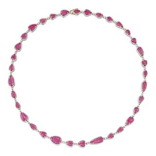Carved Tourmaline and Diamond Necklace