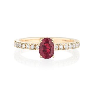 0.80-Carat Burmese Unheated Pigeon's Blood Ruby and Diamond Ring, GRS Certified
