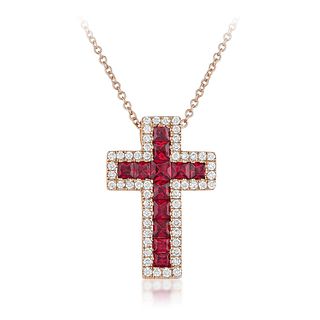 Ruby and Diamond Cross Necklace
