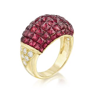 Invisible Set Ruby and Diamond Gold Ring