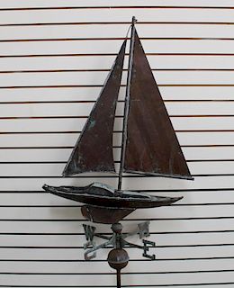 Antique Copper Sailboat Weathervane