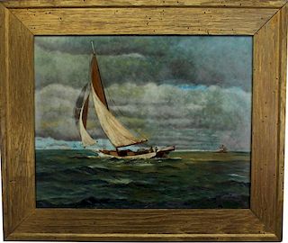 Early 20th C. Yachting Scene Oil/Board