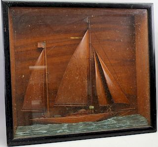 Carved Wooden Half Hull Racing Yacht