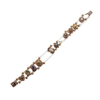 Vintage 14k Gold Gemstone Diamond Pearl Slide Bracelet