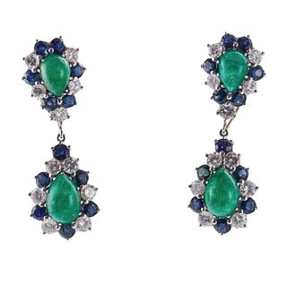 Platinum Emerald Sapphire Diamond Night & Day Earrings