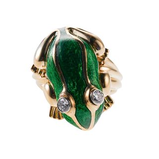 David Webb 18k Gold Enamel Diamond Frog Ring