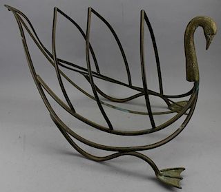 Vintage Brass Swan Form Magazine Rack