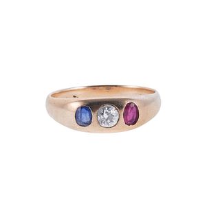 Antique 14k Gold Diamond Ruby Sapphire Ring