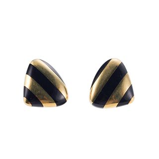 Tiffany & Co18k Gold Inlay Black Jade Triangle Earrings