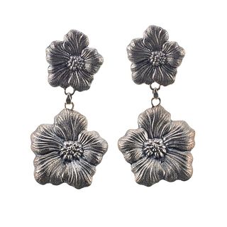 Buccellati Blossom Flower Sterling Silver Drop Earrings