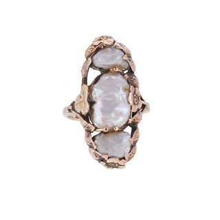 Arts & Crafts 14k Gold Pearl Ring