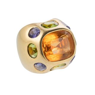 18k Gold Citrine Iolite Peridot Cocktail Ring