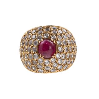18k Gold Sapphire Ruby Cocktail Dome Ring