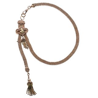 Antiqur Victorian 14k Gold Enamel Tassel Fob Chain Necklace
