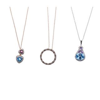 Kallati Diamond Multi Gemstone Gold Pendant Necklace Lot of 3