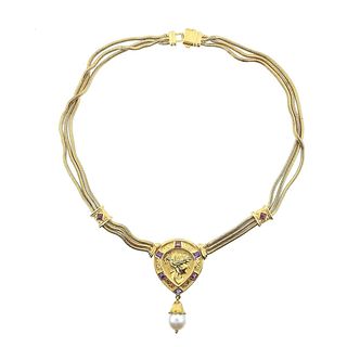 Seidengang Athena Gold Gemstone Pearl Necklace