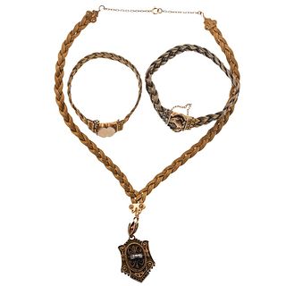 Antique Victorian 14k Gold Braided Bracelet Locket Necklace Lot of 3
