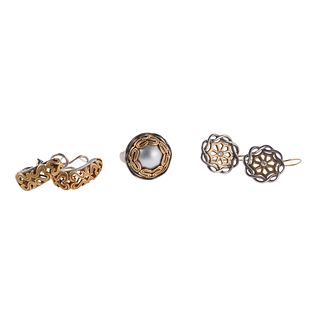 Slane & Slane Gold Silver Pearl Diamond Ring Earrings Lot of 3