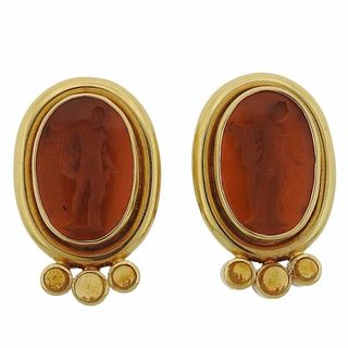 Elizabeth Locke Intaglio Venetian Glass Citrine Gold Earrings