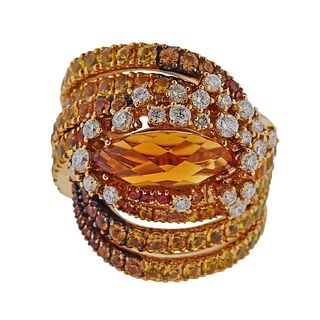 Porrati Gold Diamond Citrine Yelllow Sapphire Cocktail Ring
