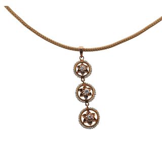 10k Gold Diamond Seed Pearl Antique Pendant on 18k Necklace