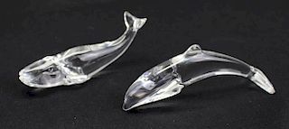 (2) Signed Baccarat Crystal Dolphin & Whale