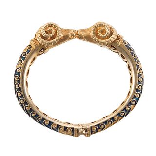 18k Gold Enamel Ram's Head Bracelet