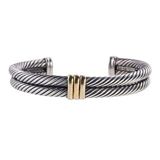 David Yurman 14k Gold Silver Double Cable Cuff Bracelet