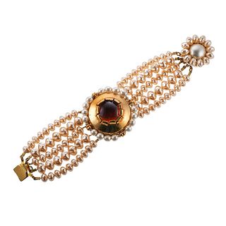 Vintage Emmanuel Ungaro Pearl Amber Costume Bracelet