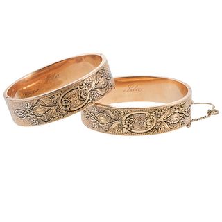 Antique Victorian 14k Gold Enamel Bangle Bracelet Set of 2