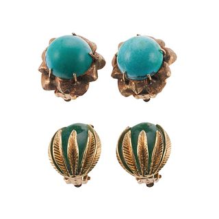Vintage Aventurine Turquoise 14k Gold Earrings Lot of 2 Pairs