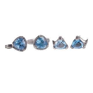 Slane & Slane Silver Diamond Topaz Ring Pendant Earrings Set