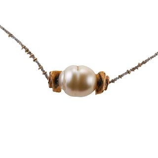 18k Gold Rough Diamond Pearl Pendant Necklace