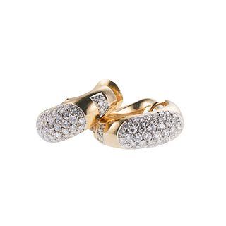Italian 18k Gold Diamond Hoop Earrings