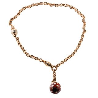 La Nouvelle Bague 18k Gold Chain Silver Enamel Ball Pendant Necklace