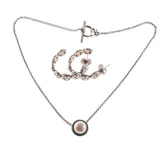 Slane & Slane Silver Pearl Pendant Necklace Earrings Lot