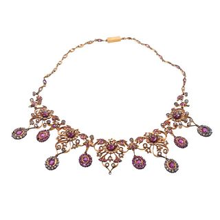 Antique Burma Ruby 18k Gold Necklace